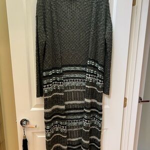 Chic Long Knit Cardigan Duster - Olive, Black & White